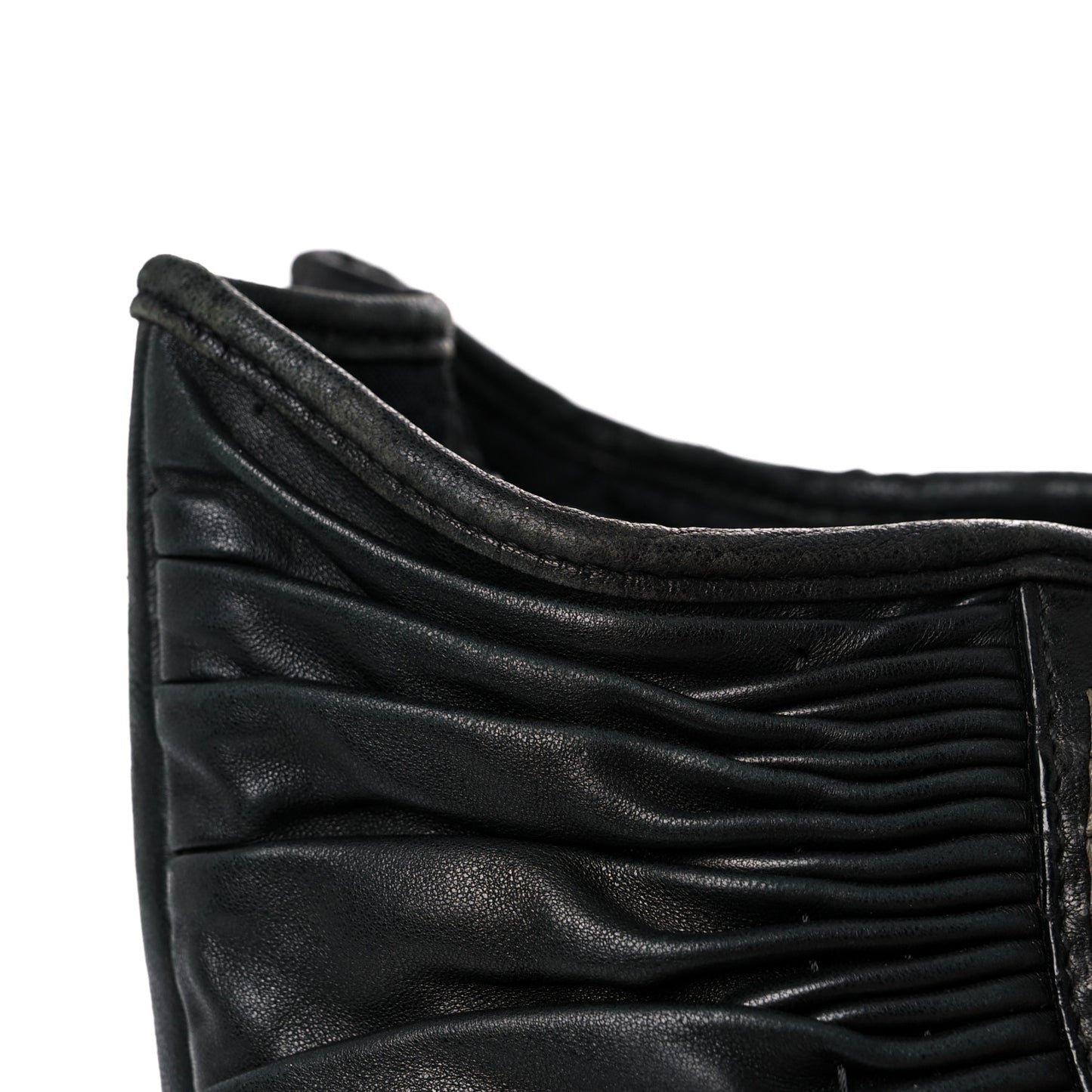 Lambskin Plisse Pleated Basket Tote Bag Black