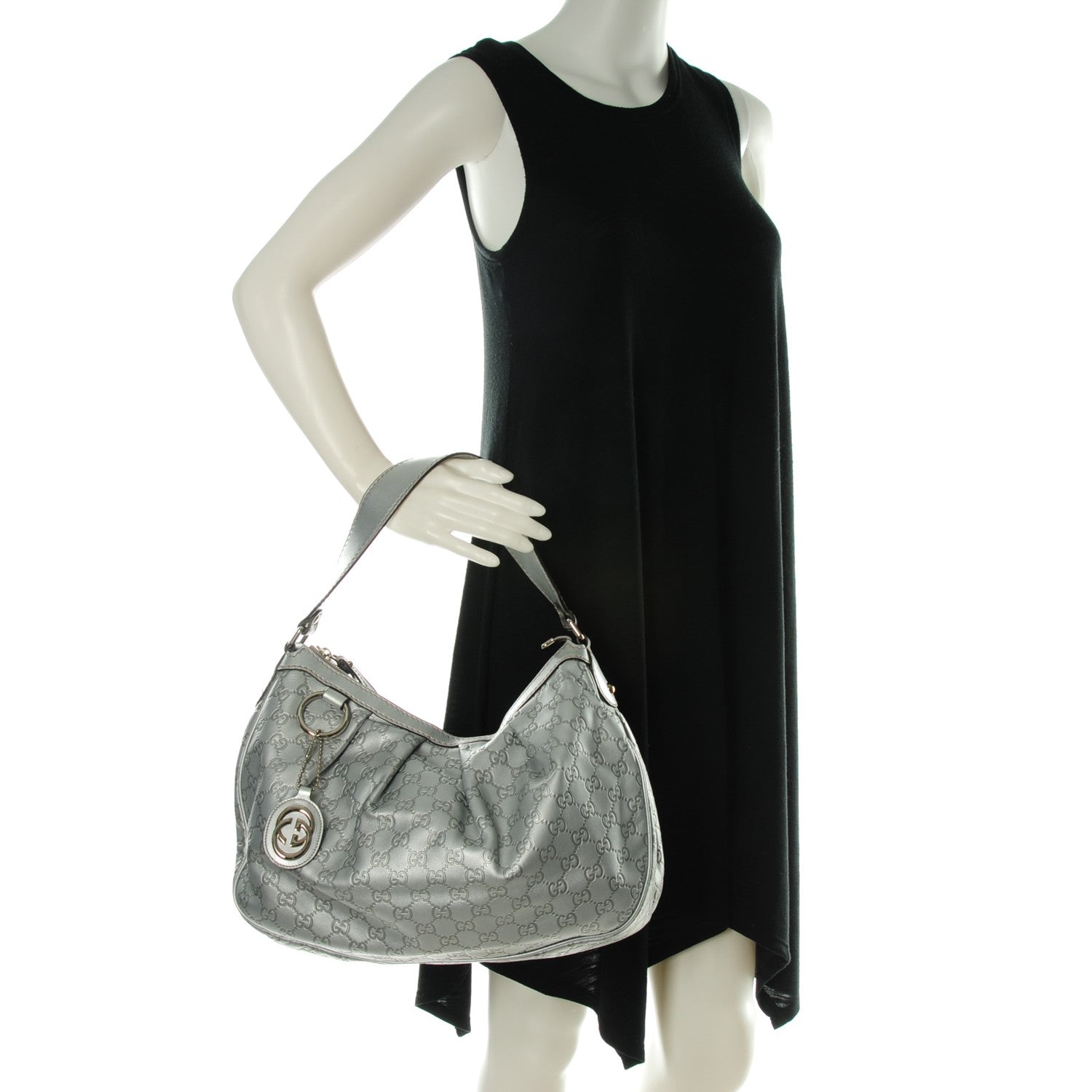 Gucci Metallic Guccissima Medium Sukey Hobo Silver 2 of 7