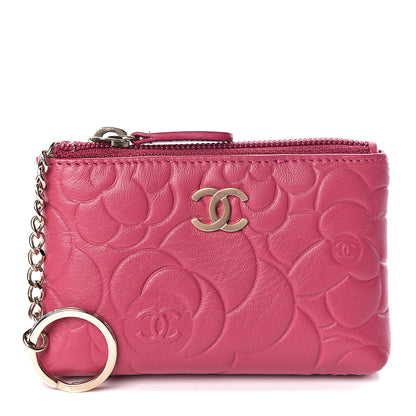 Chanel Lambskin Camellia Embossed Key Holder Case Fuchsia 1 of 8