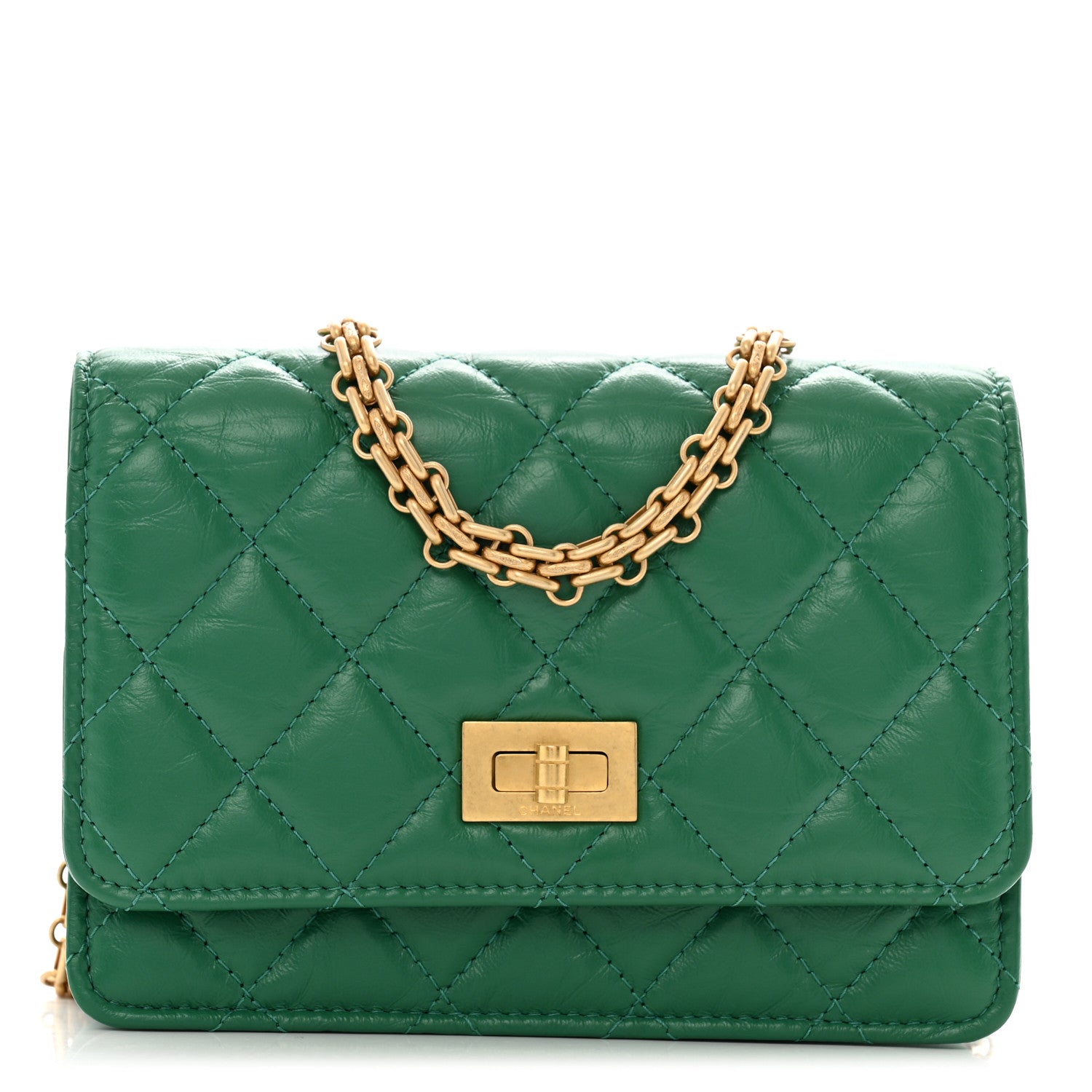 Chanel Aged Calfskin Quilted Mini Reissue Wallet On Chain WOC Green 1 of 12