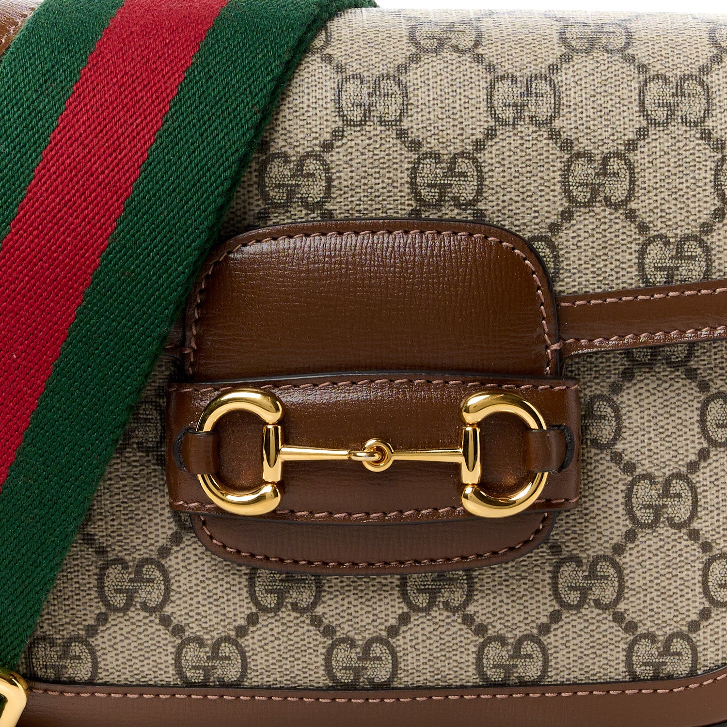 Gucci GG Supreme Monogram Web Mini Horsebit 1955 Shoulder Bag Beige Brown Sugar 10 of 13