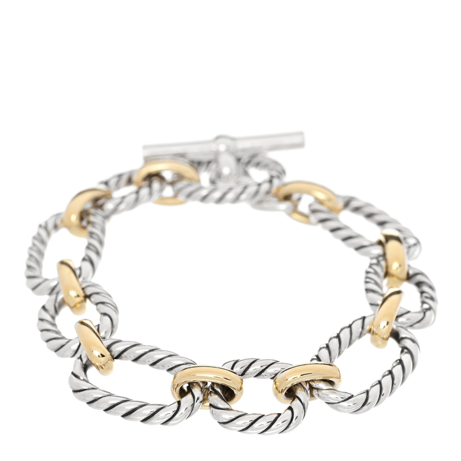 David Yurman Sterling Silver 18K Yellow Gold Blue Sapphire Cushion Link Bracelet 1 of 3