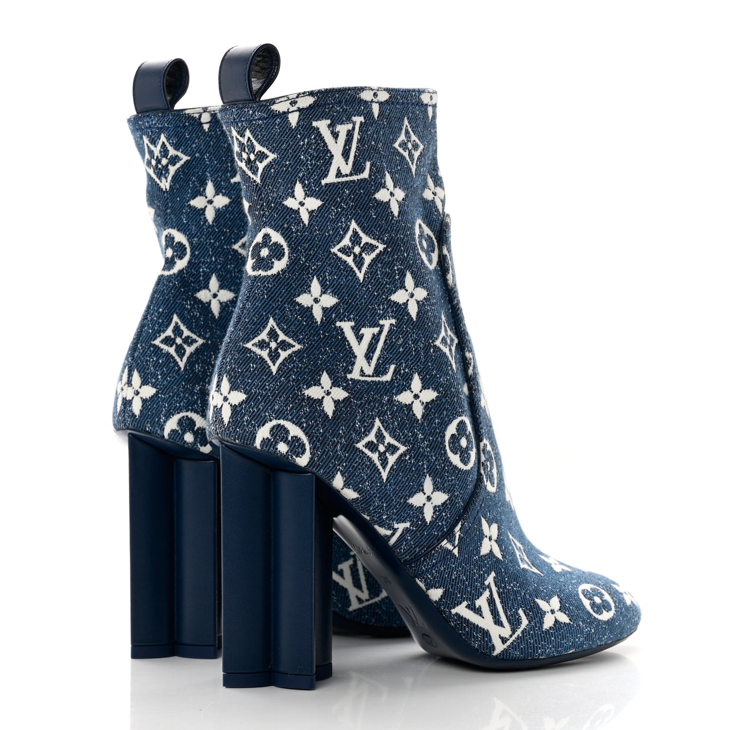 Denim Monogram Silhouette Ankle Boots 36 Navy Blue