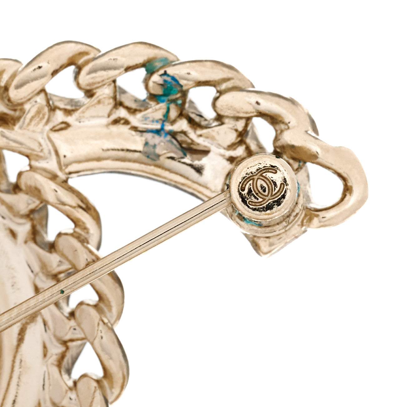 Crystal Chain CC Brooch Gold