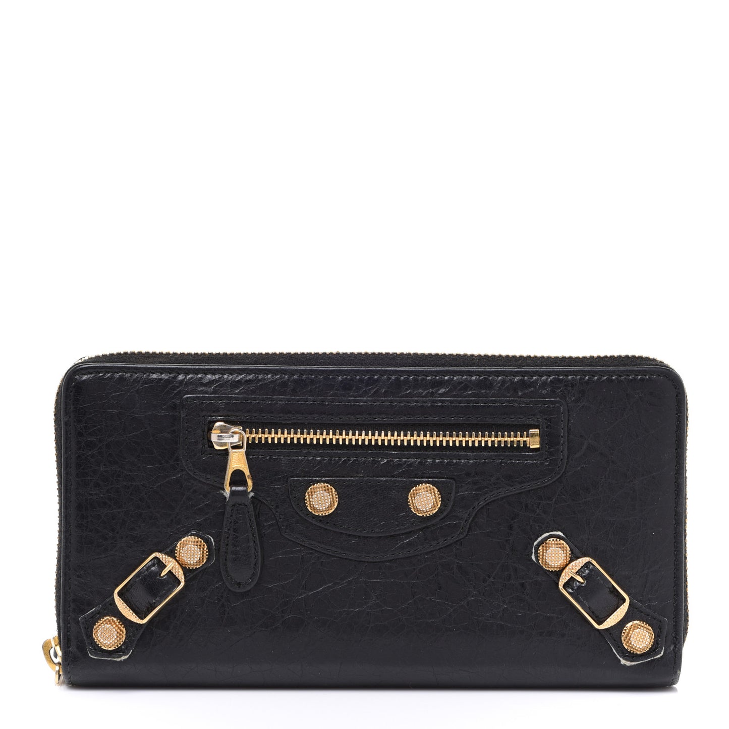 Agneau Giant 12 Gold Hardware Continental Zip Around Wallet Black