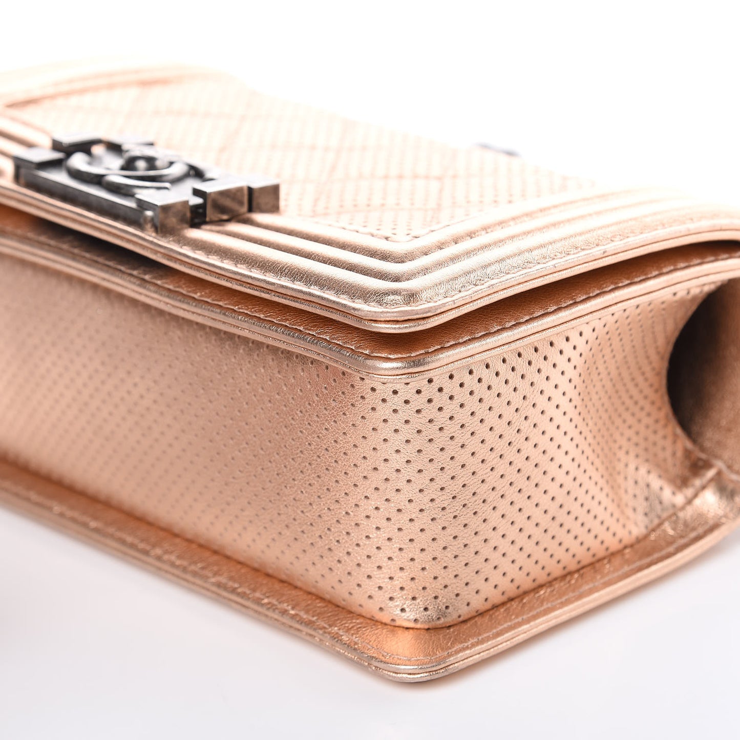 Metallic Calfskin Perforated Small Boy Flap Rose Gold