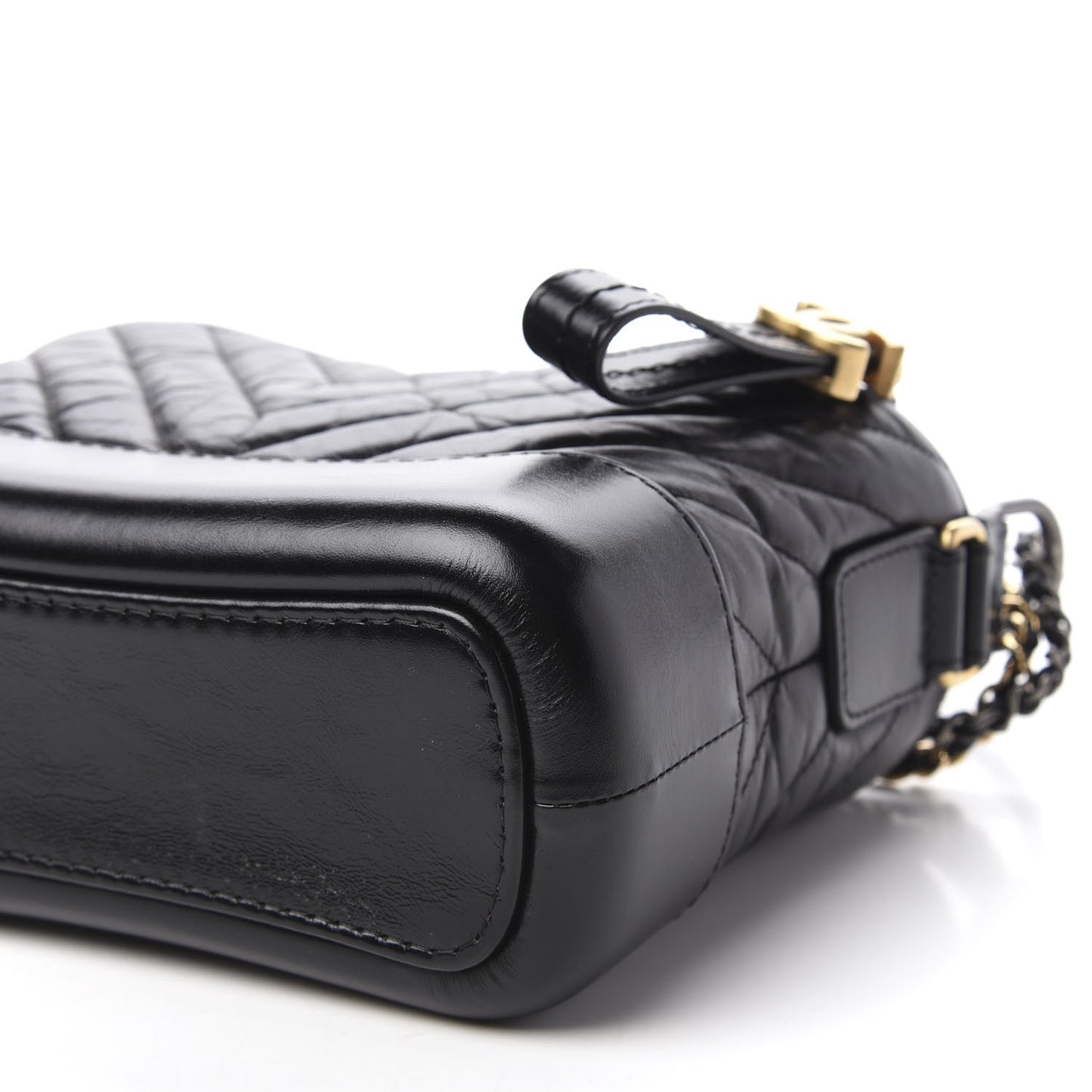 Aged Calfskin Chevron Quilted Small Gabrielle Hobo Black