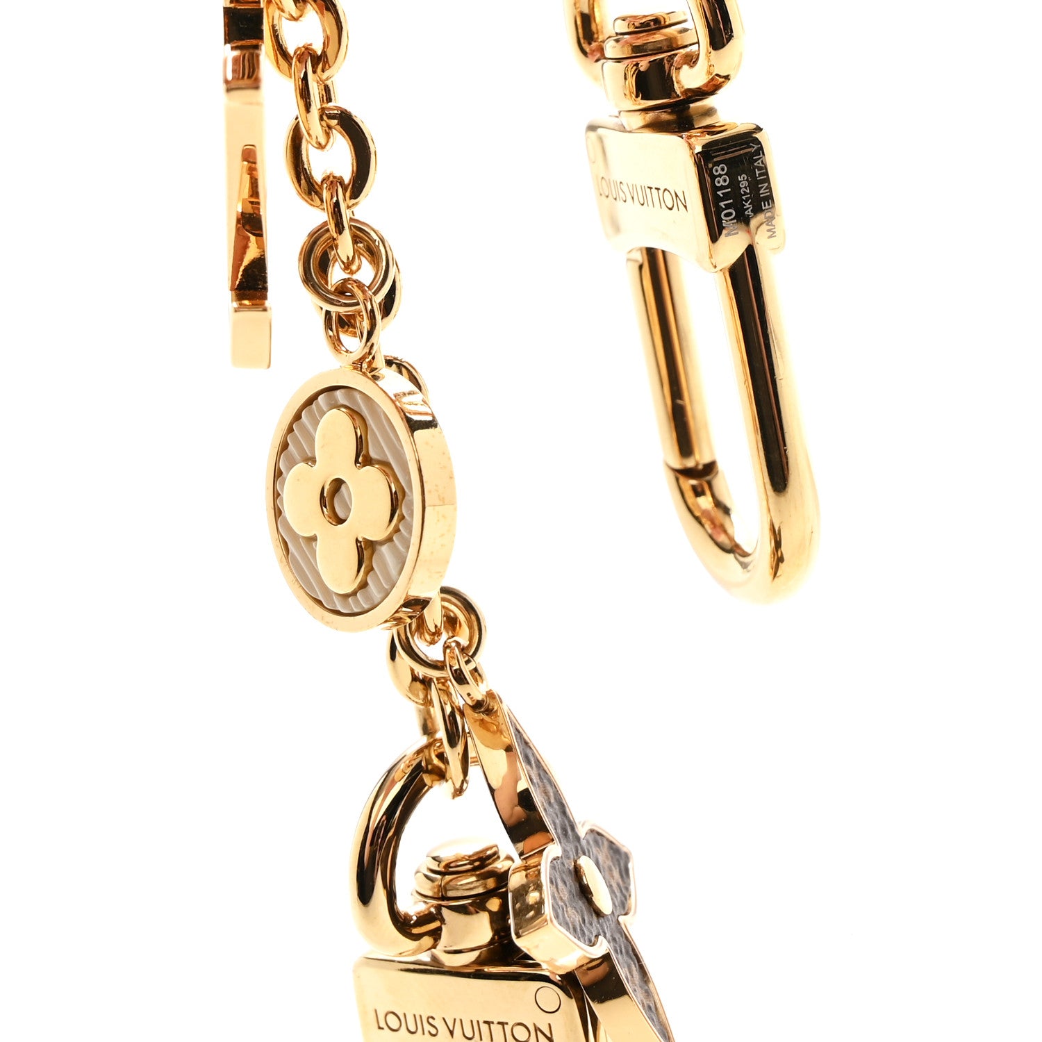 Louis Vuitton Brass Enamel Fleur De Monogram Bag Charm Chain Gold 4 of 5