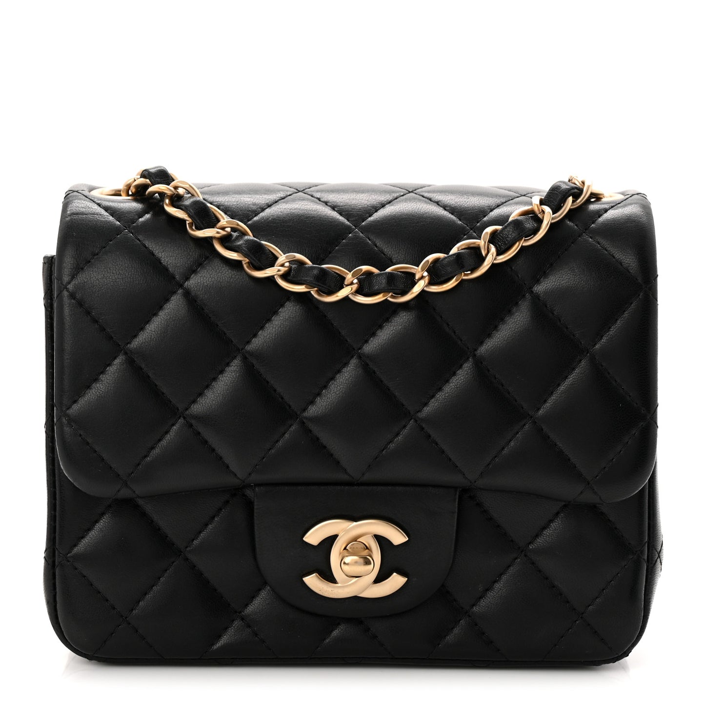 Lambskin Quilted Mini Square Flap Black