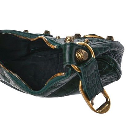Balenciaga Extra Supple Calfskin Crocodile Embossed Le Cagole Shoulder Bag XS Forest Green 5 of 12