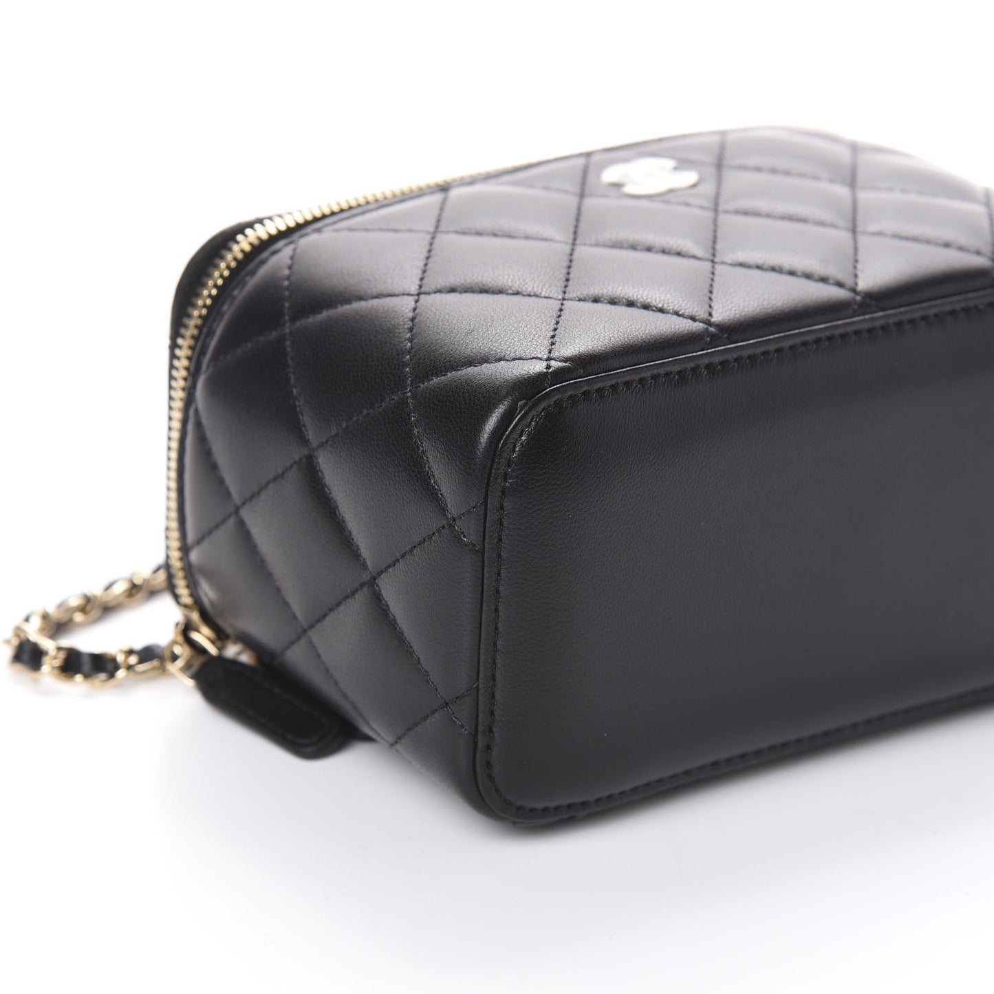 Lambskin Quilted Small Vanity Case With Chain Black