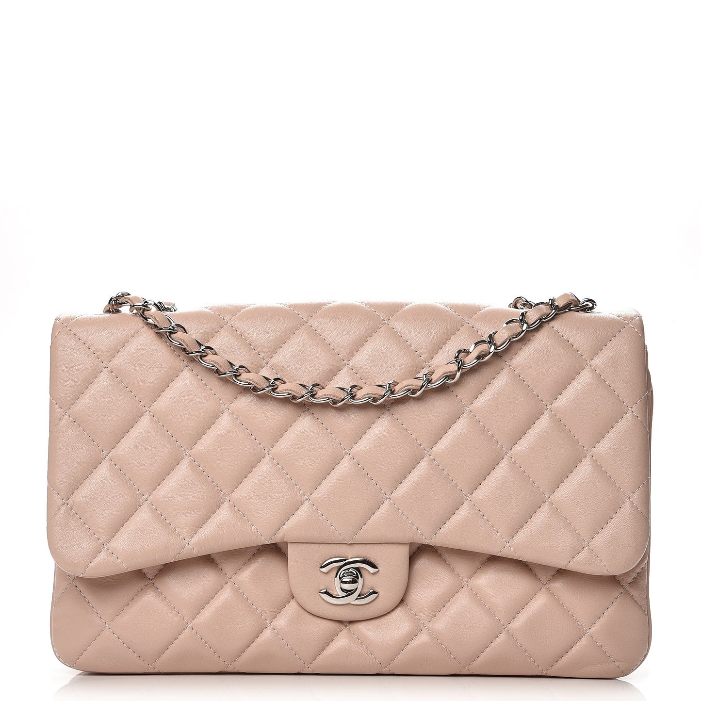 Lambskin Quilted 3 Jumbo Flap Light Pink