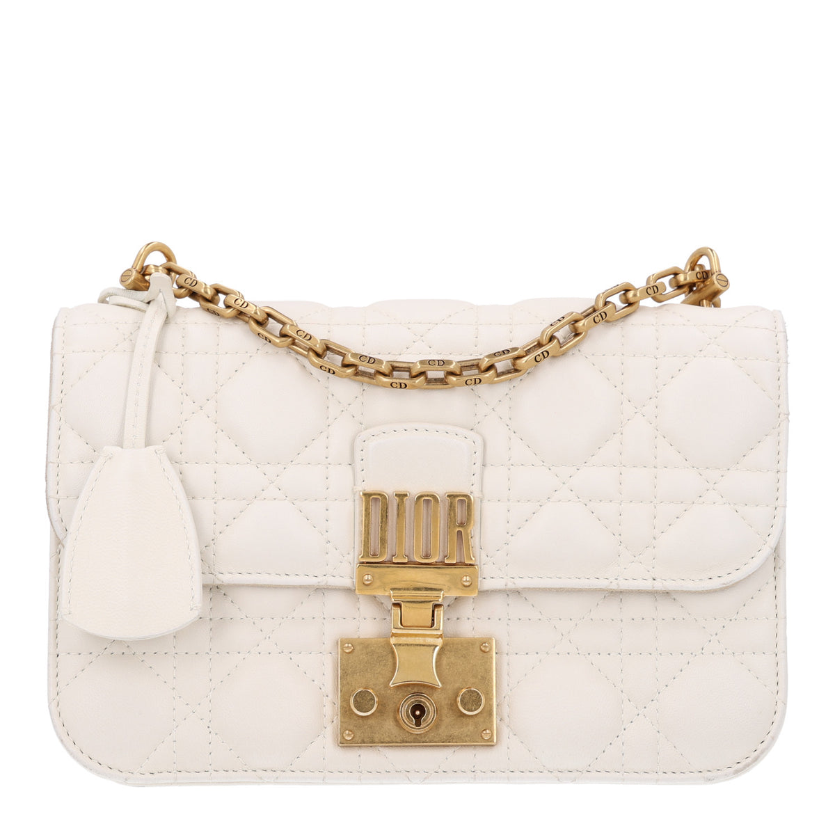 Lambskin Cannage Small Dioraddict Flap Bag White