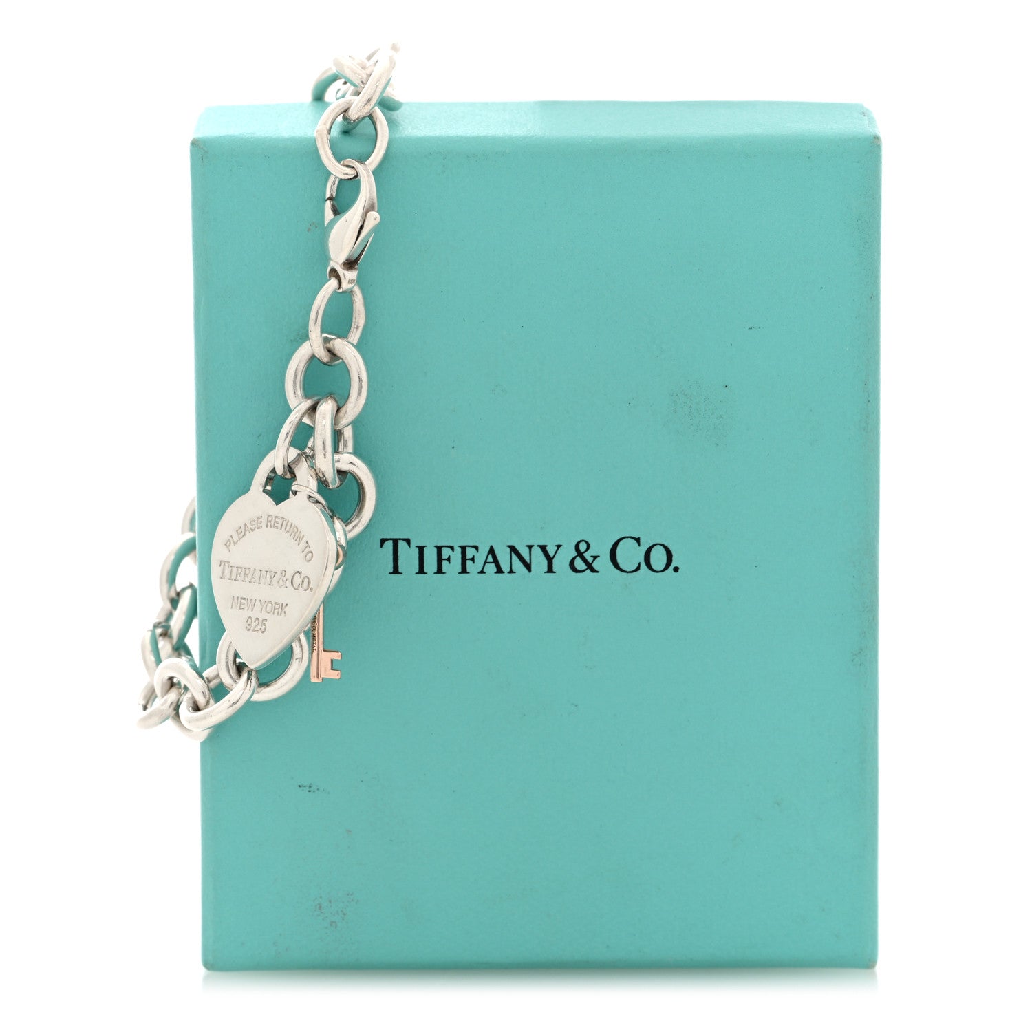Tiffany Sterling Silver Rubedo Return to Tiffany Heart Tag Key Charm Bracelet 4 of 4