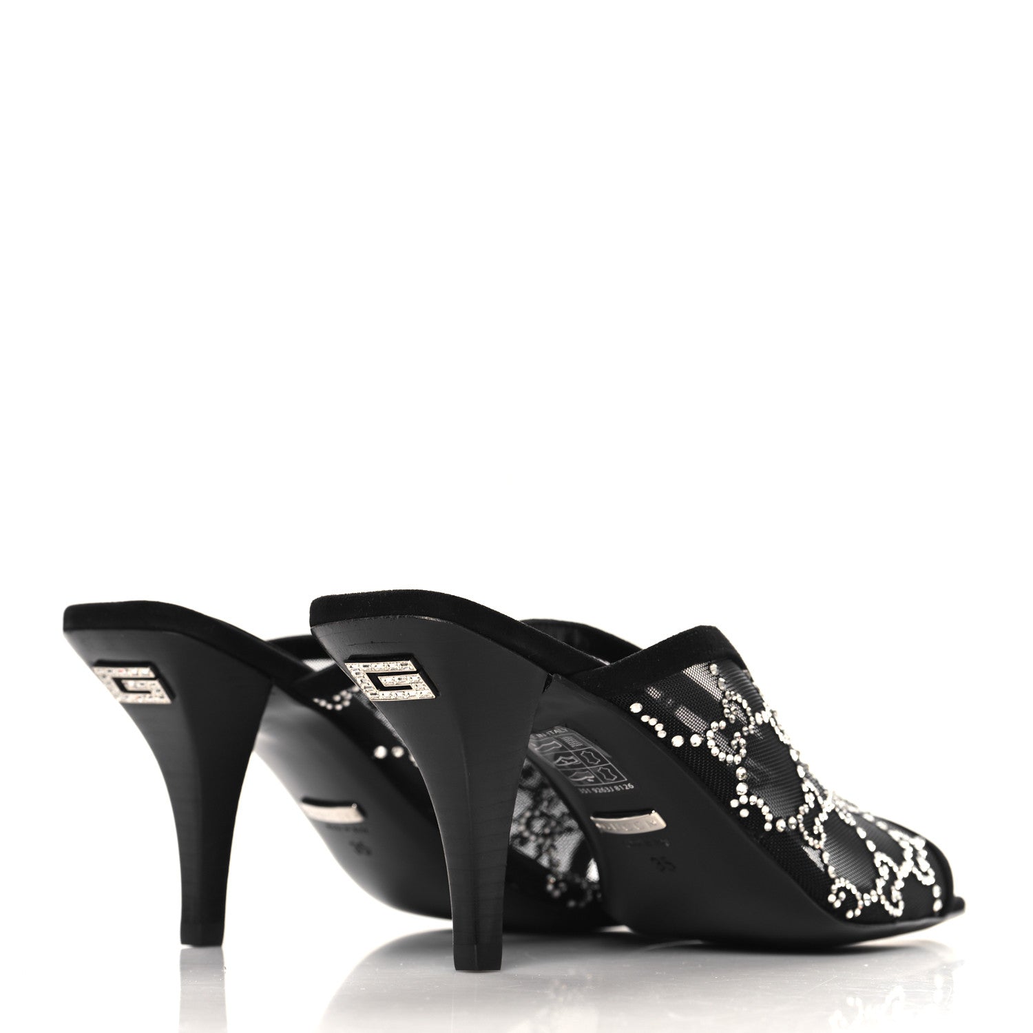 Gucci Tela Retino Kid Scamosciato Crystal GG Monogram Square G 95mm Slide Sandals 35  Black 5 of 8