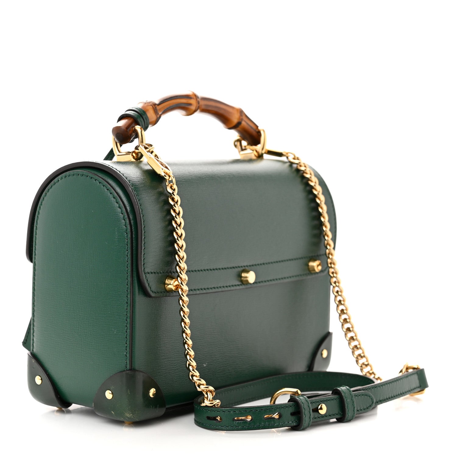 Gucci Azalea Calfskin Small Padlock Bamboo Shoulder Bag Vintage Green 3 of 14