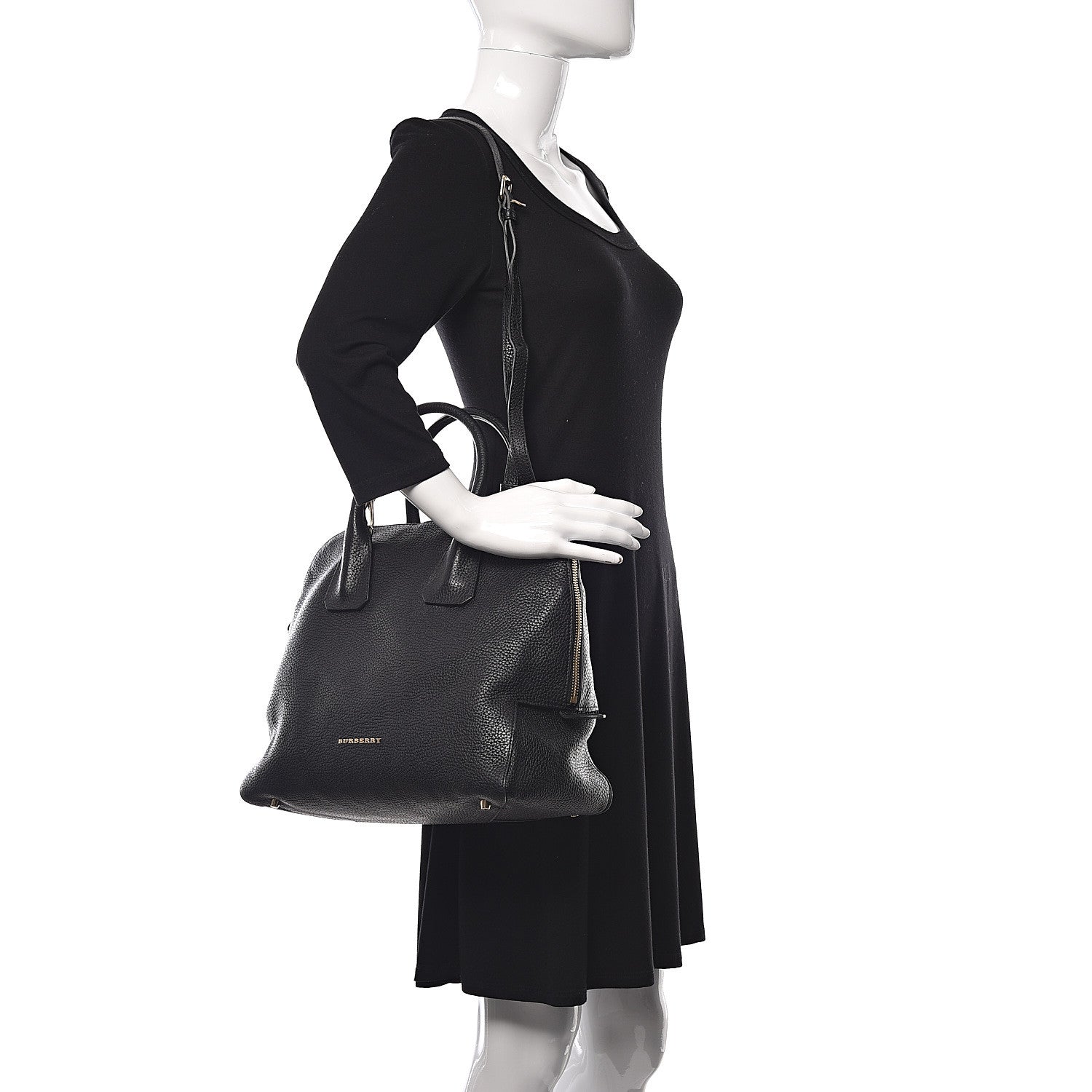 Burberry London Grainy Calfskin Medium Greenwood Bowling Bag Black 2 of 8