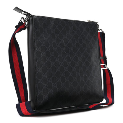 Gucci GG Supreme Monogram Appia Calfskin Web Flat Messenger Bag Black Grey 3 of 10