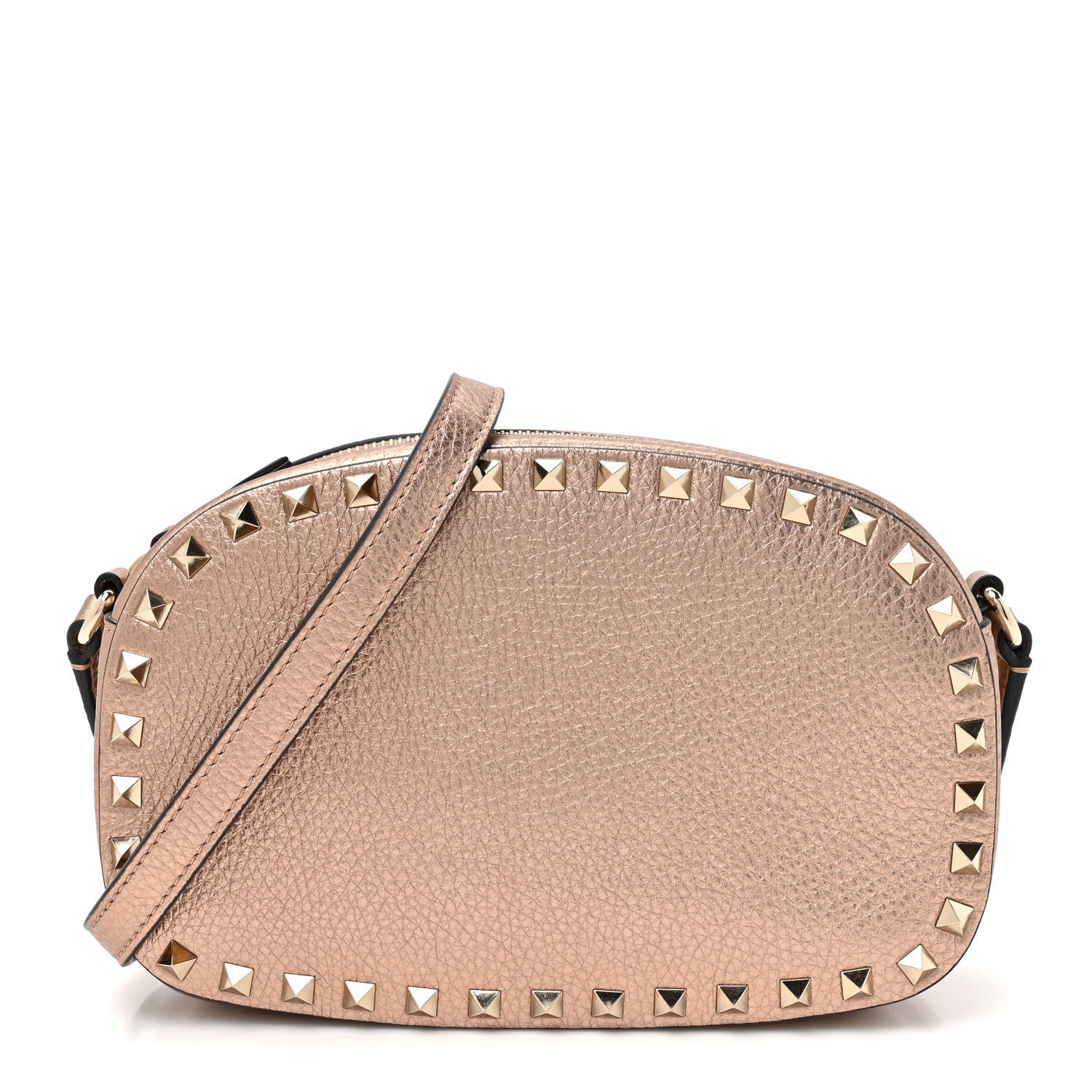 Valentino Garavani Metallic Pebbled Calfskin Rockstud Camera Crossbody Bag Rame 1 of 9
