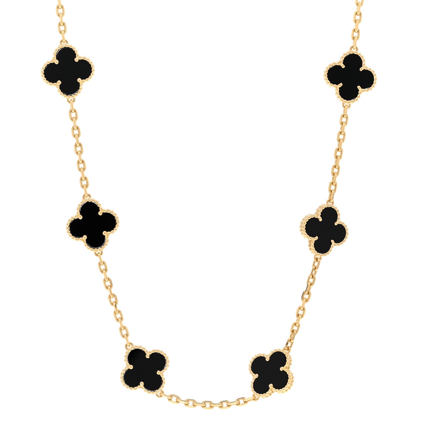 Van Cleef & Arpels 18K Yellow Gold Black Onyx 10 Motifs Vintage Alhambra Necklace 1 of 5