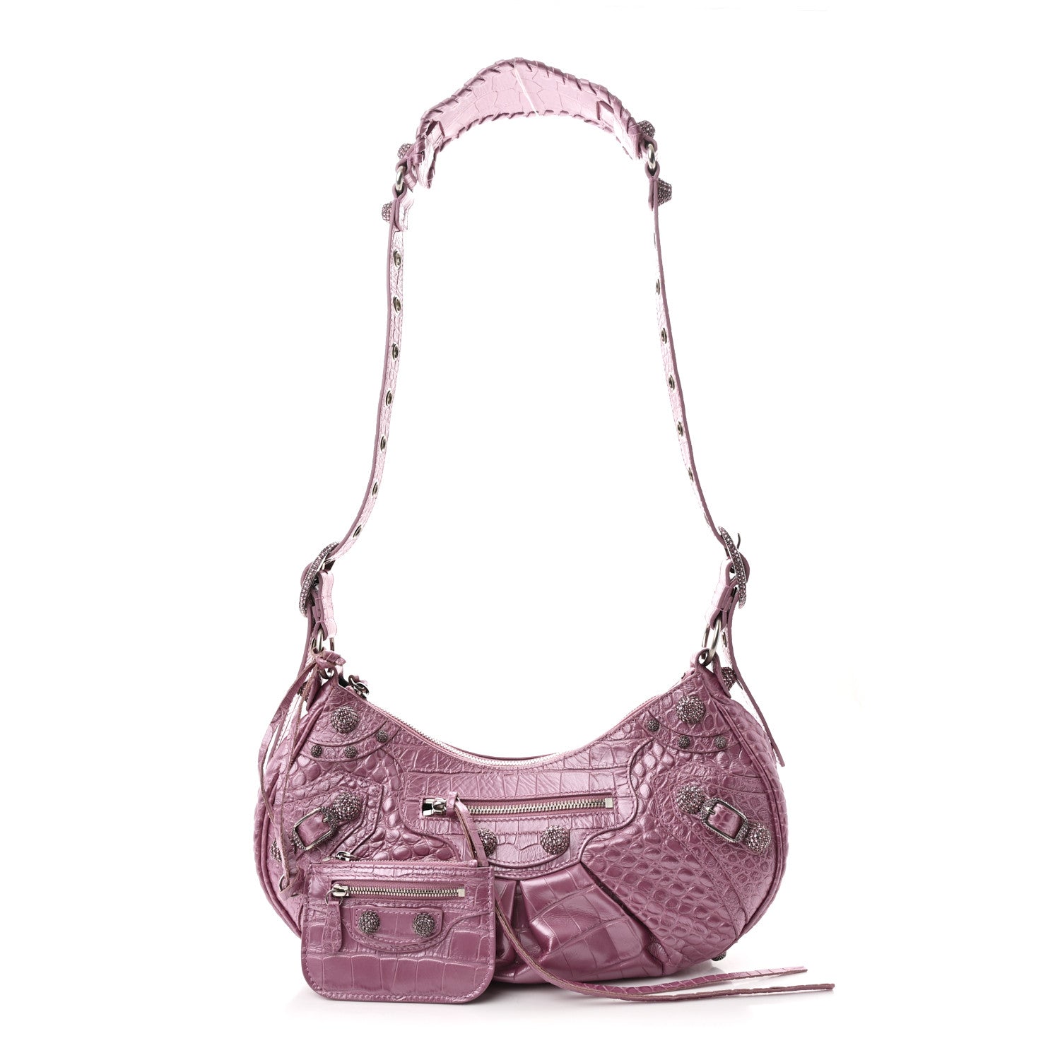 Balenciaga Metallic Extra Supple Calfskin Crystal Crocodile Embossed Small Le Cagole Shoulder Bag Pink 3 of 11