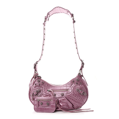 Balenciaga Metallic Extra Supple Calfskin Crystal Crocodile Embossed Small Le Cagole Shoulder Bag Pink 3 of 11
