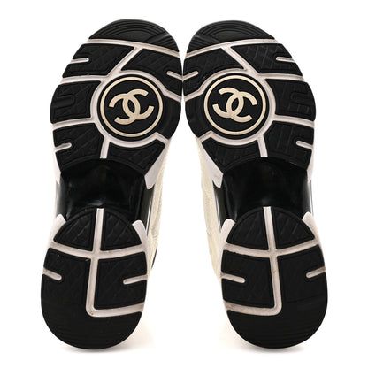 Chanel Mesh Suede Calfskin Grained Calfskin Womens CC Sneakers 39.5 White Black 6 of 9