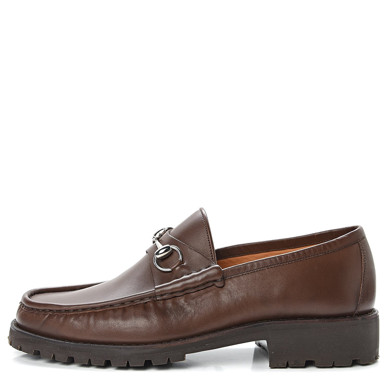 Gucci Laredo Calfskin Mens Horsebit Lug Sole Loafers 8.5 Brown 1 of 8