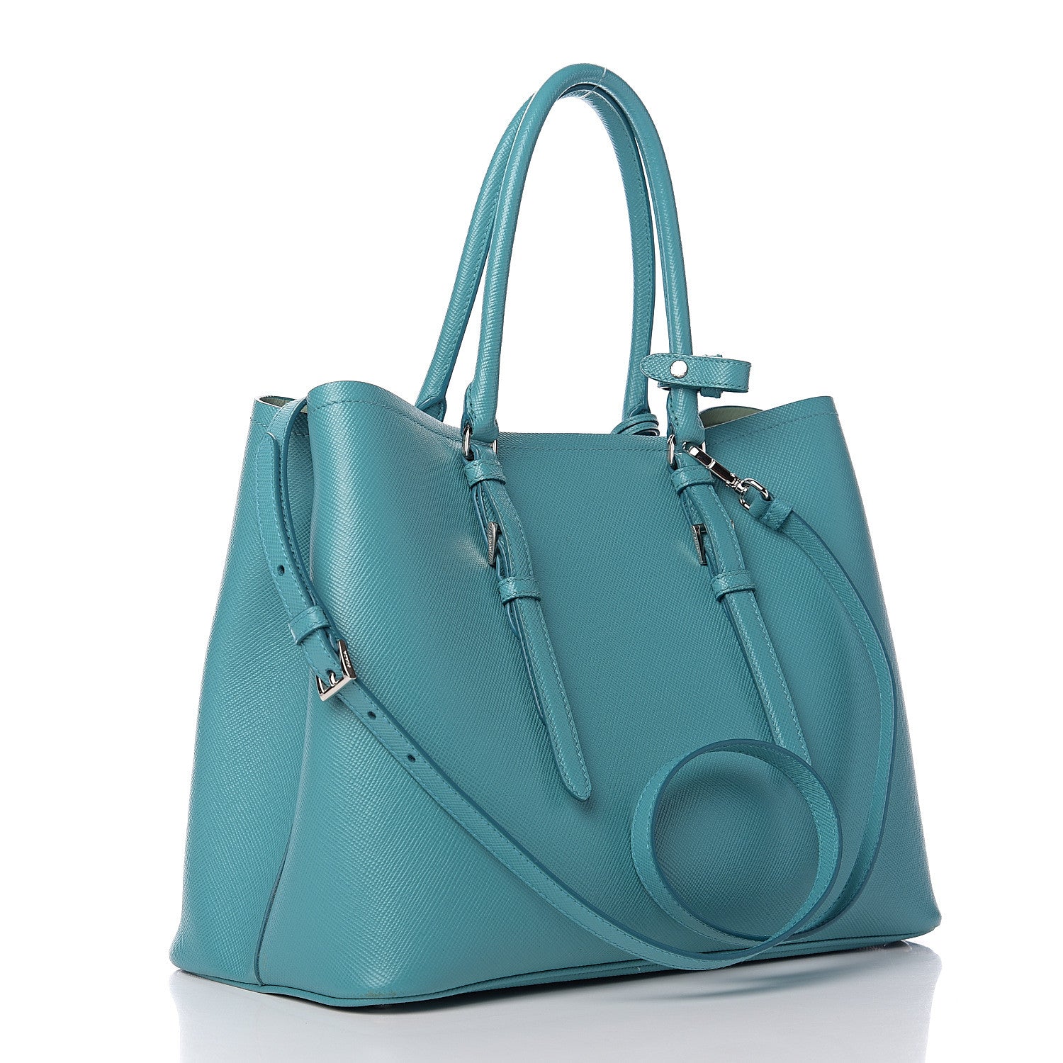 Prada Saffiano Cuir Medium Double Handle Tote Turchese Acquamarina 2 of 11