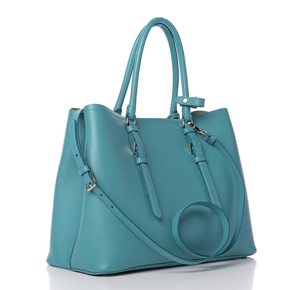 Prada Saffiano Cuir Medium Double Handle Tote Turchese Acquamarina 2 of 11