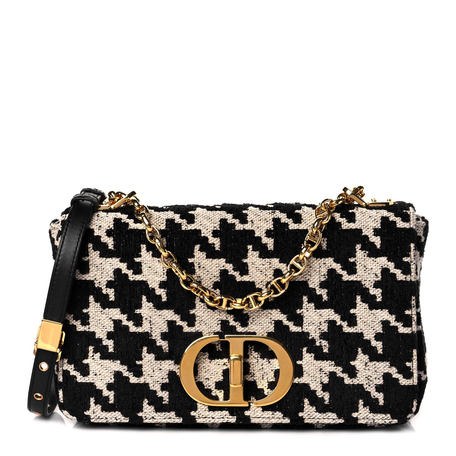 Christian Dior Technical Canvas Macro Houndstooth Medium Caro Bag Black White 1 of 11