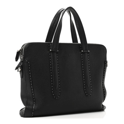 Salvatore Ferragamo Calfskin Studded Firenze Briefcase Black 3 of 18