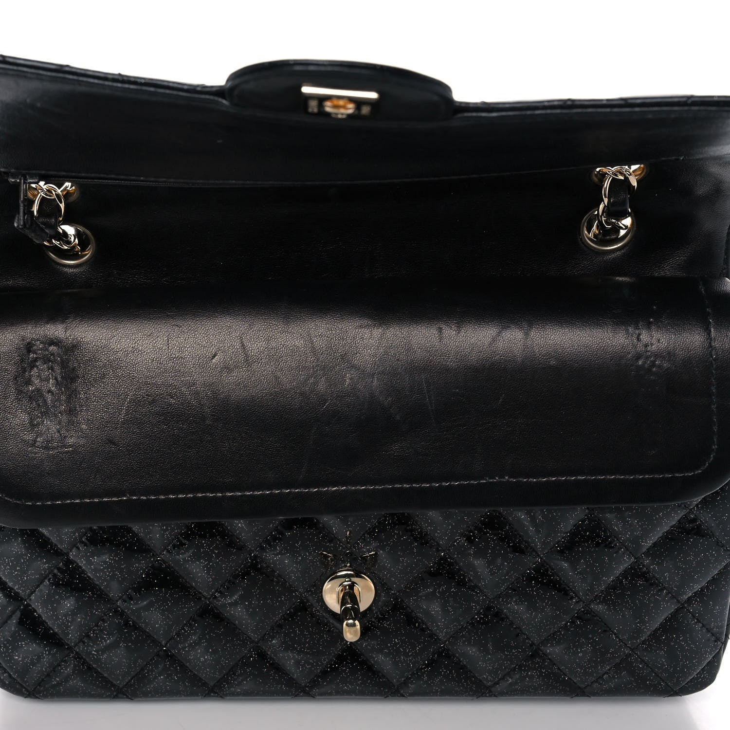 Chanel Patent Quilted Sparkle Glitter Medium Double Flap Black 11 of 14