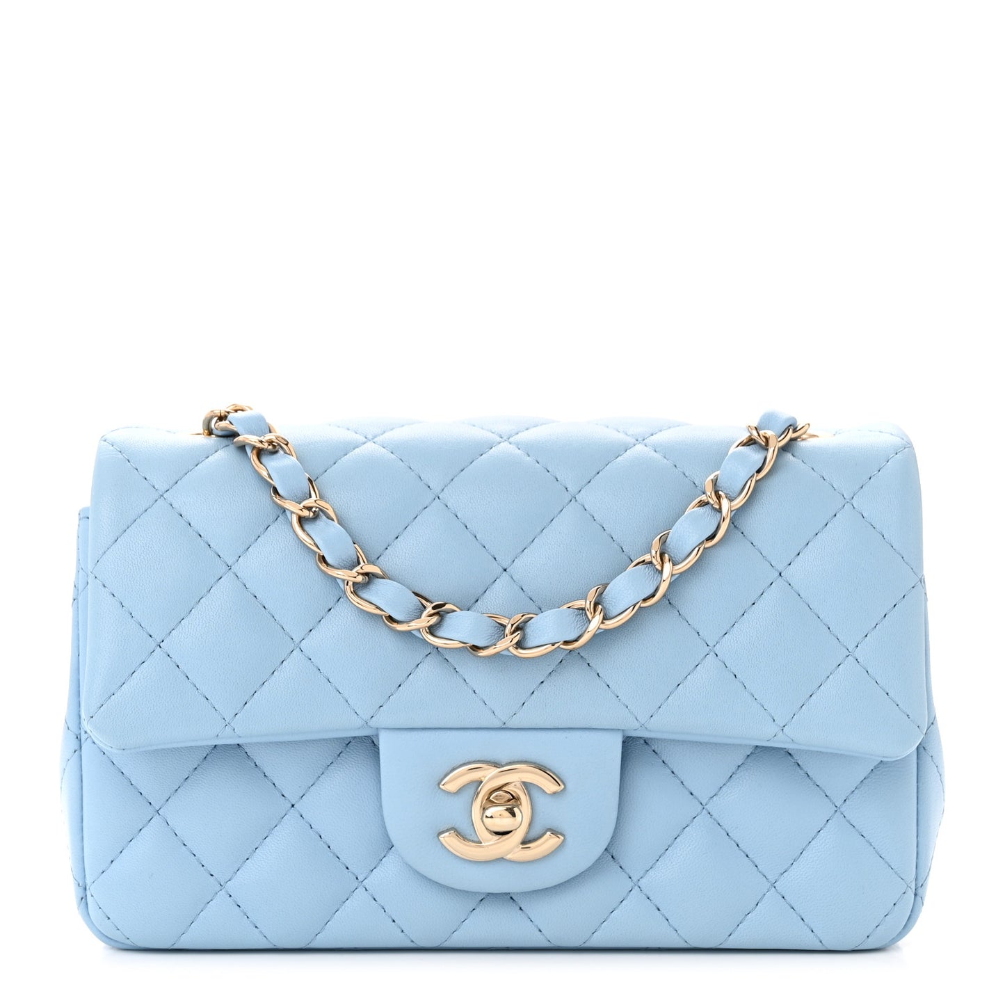 Lambskin Quilted Mini Rectangular Flap Light Blue