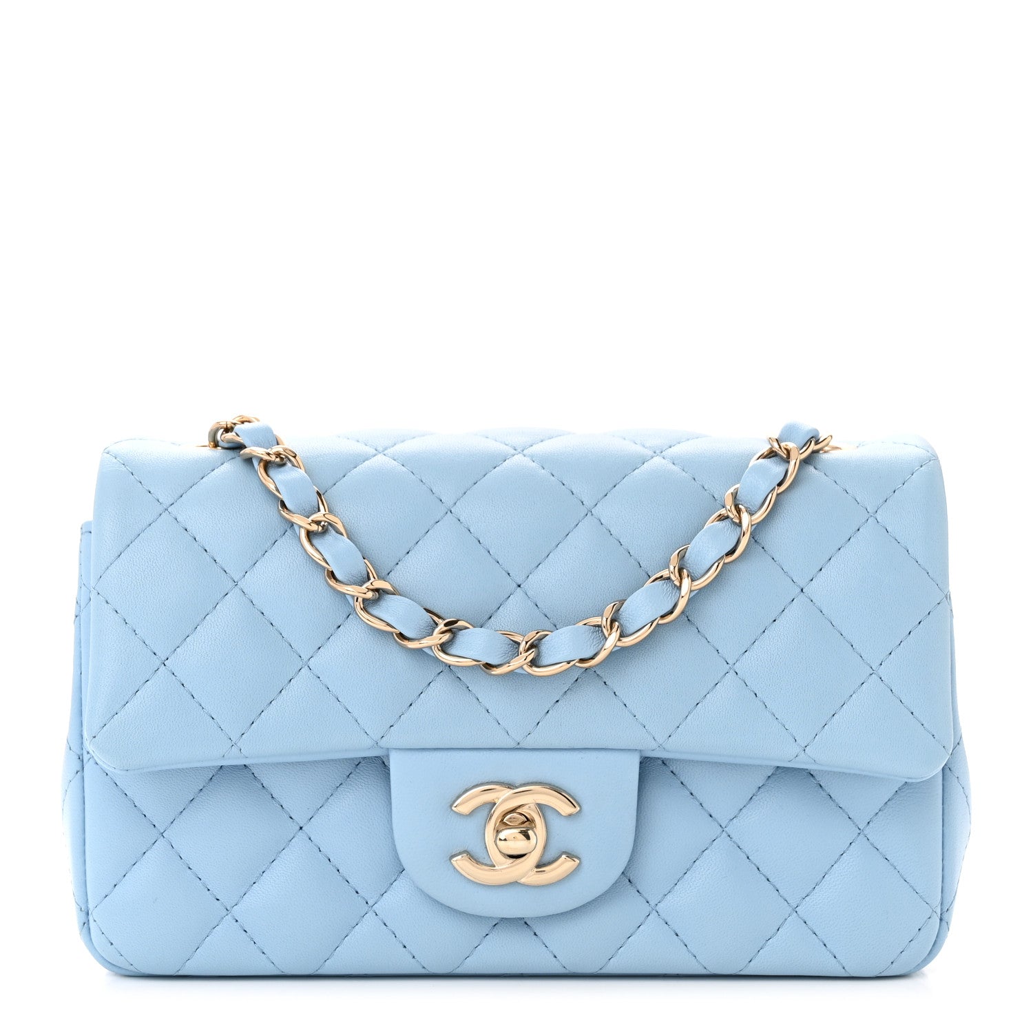 Chanel Lambskin Quilted Mini Rectangular Flap Light Blue 1 of 11