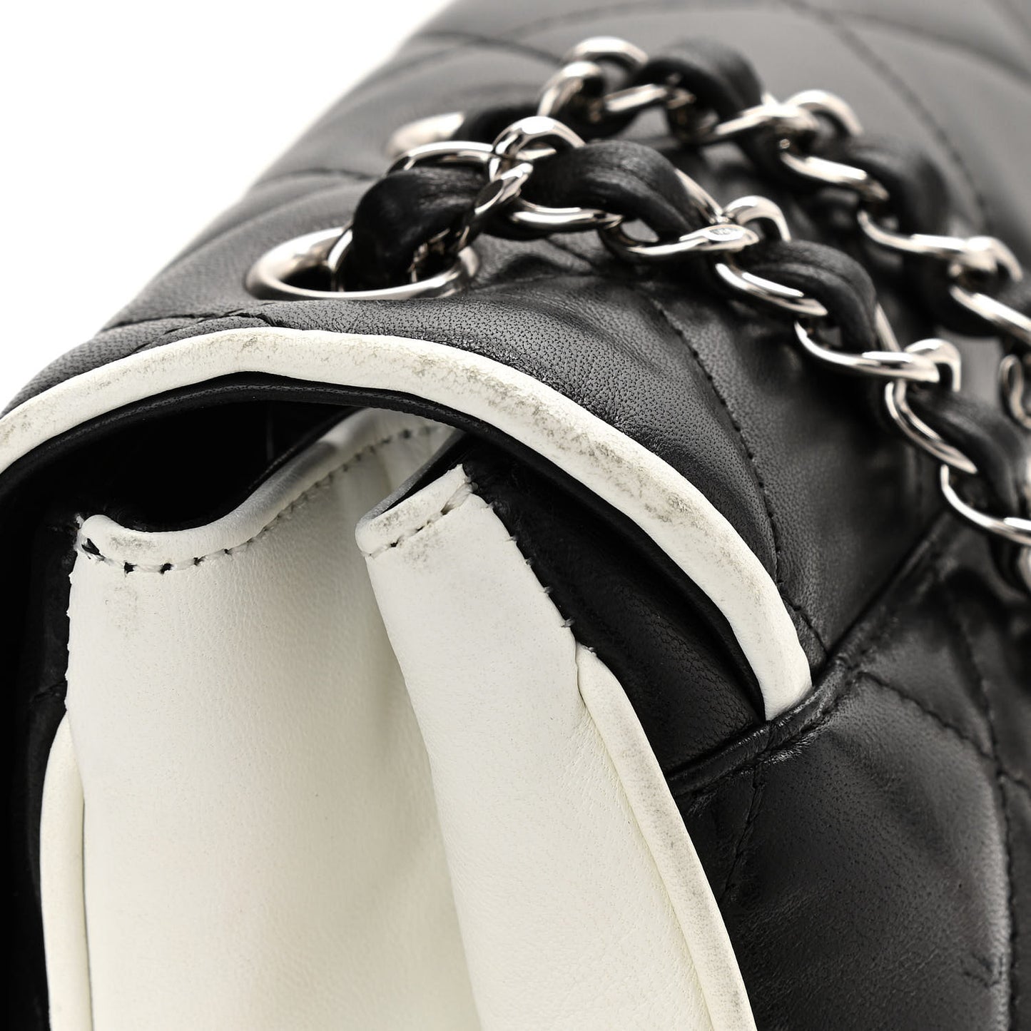 Lambskin Quilted Flap Black White
