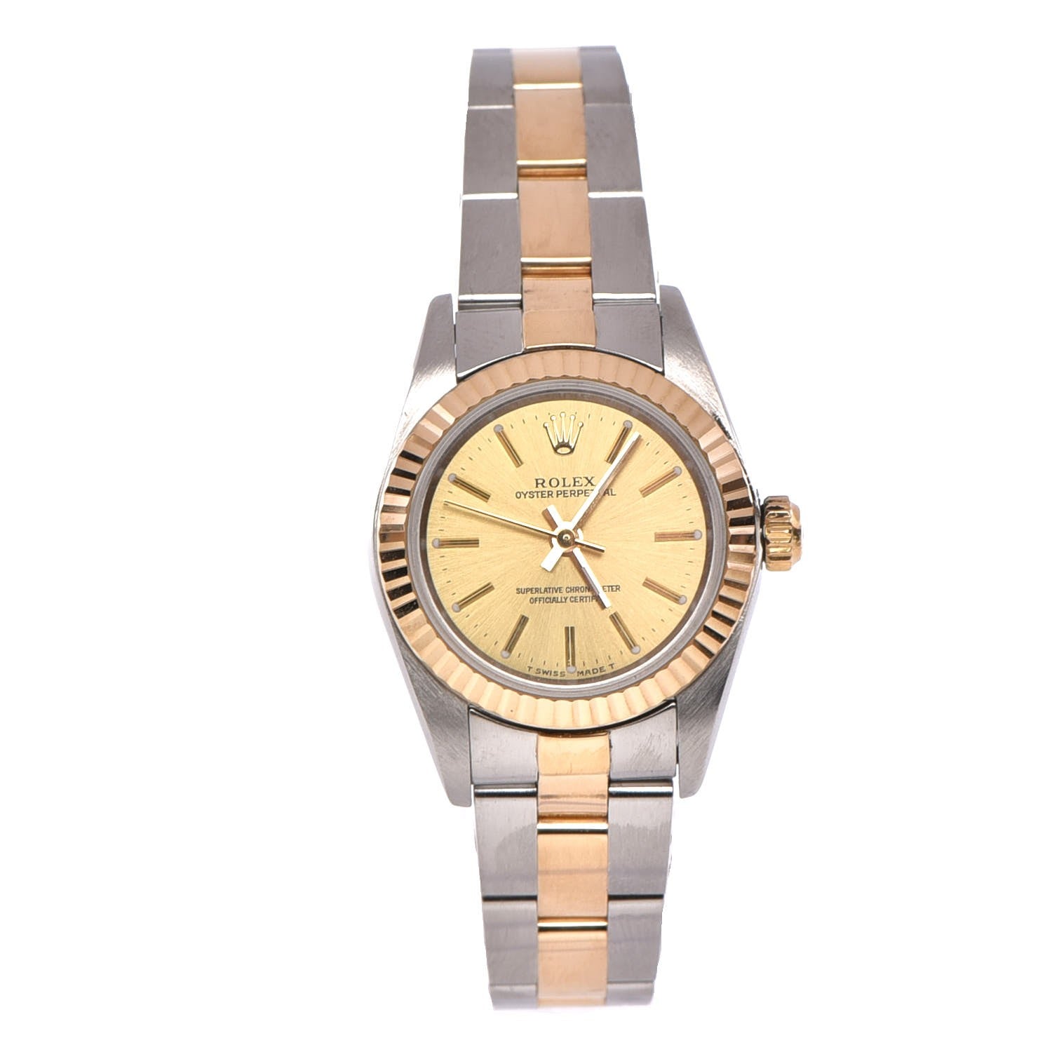 Rolex Stainless Steel 18K Yellow Gold 24mm Oyster Perpetual Watch Champagne 76193 1 of 11