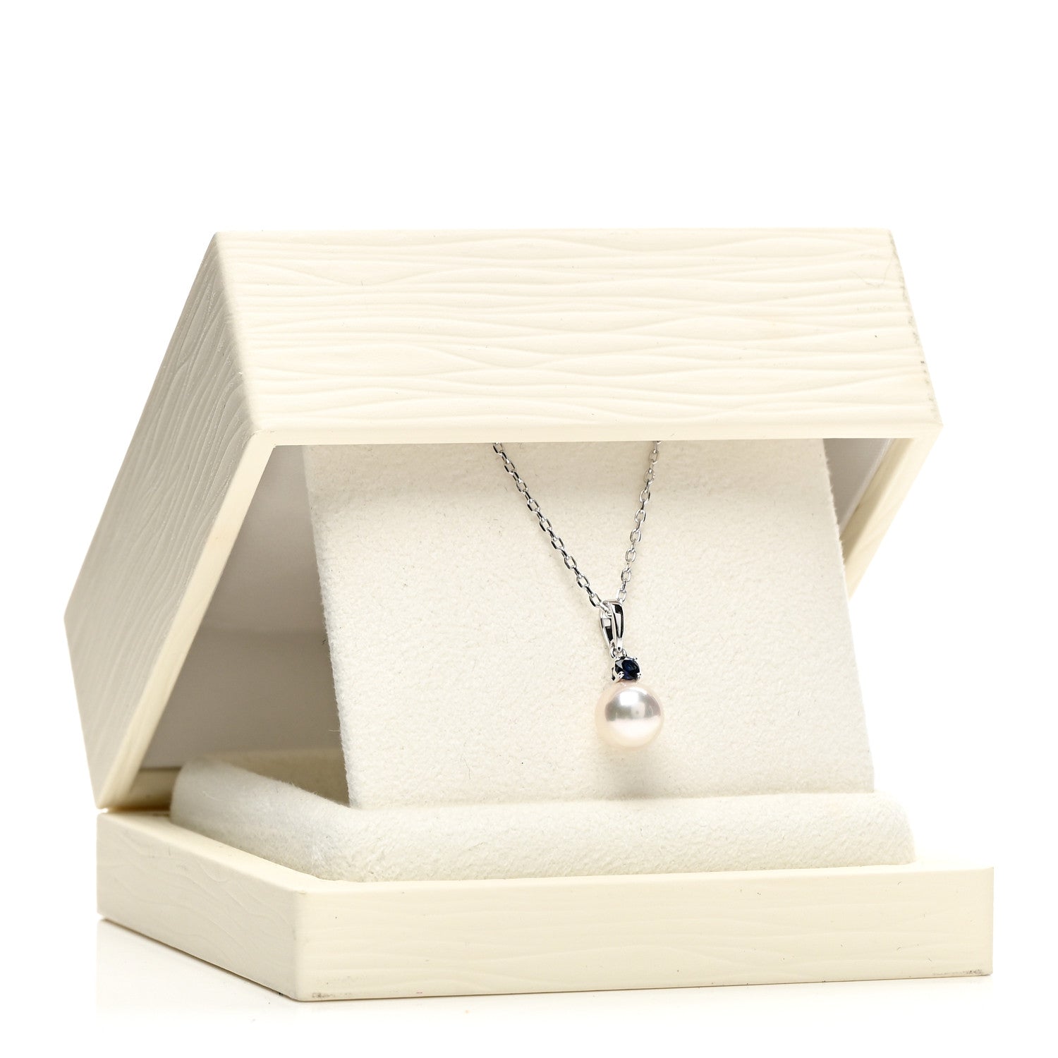 Mikimoto 18K White Gold Blue Sapphire Akoya Cultured Pearl 8-8.5mm Pendant Necklace 5 of 5
