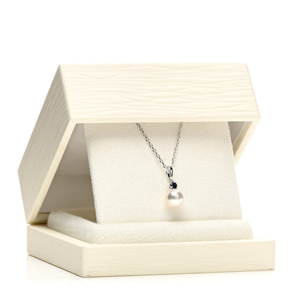 Mikimoto 18K White Gold Blue Sapphire Akoya Cultured Pearl 8-8.5mm Pendant Necklace 5 of 5