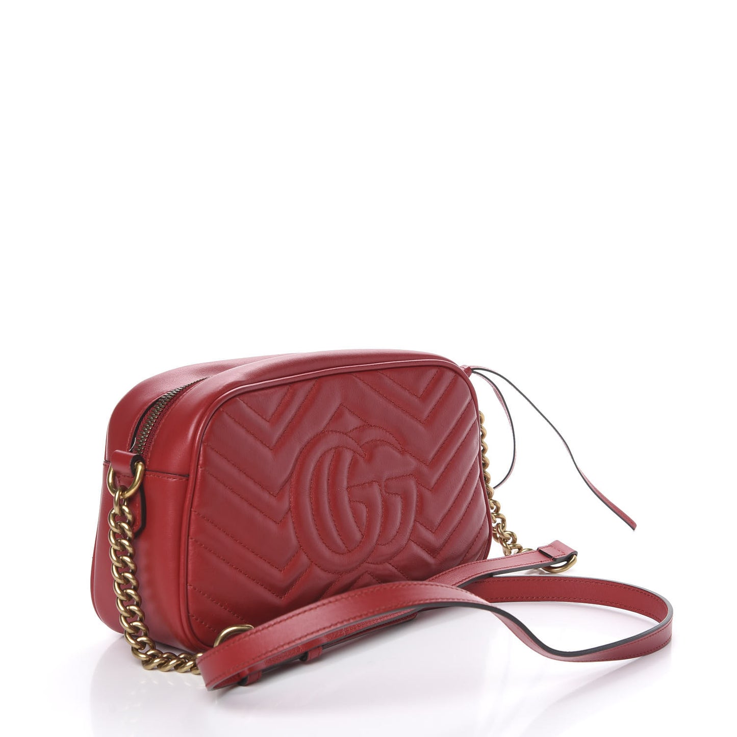Calfskin Matelasse Small GG Marmont Chain Shoulder Bag Hibiscus Red
