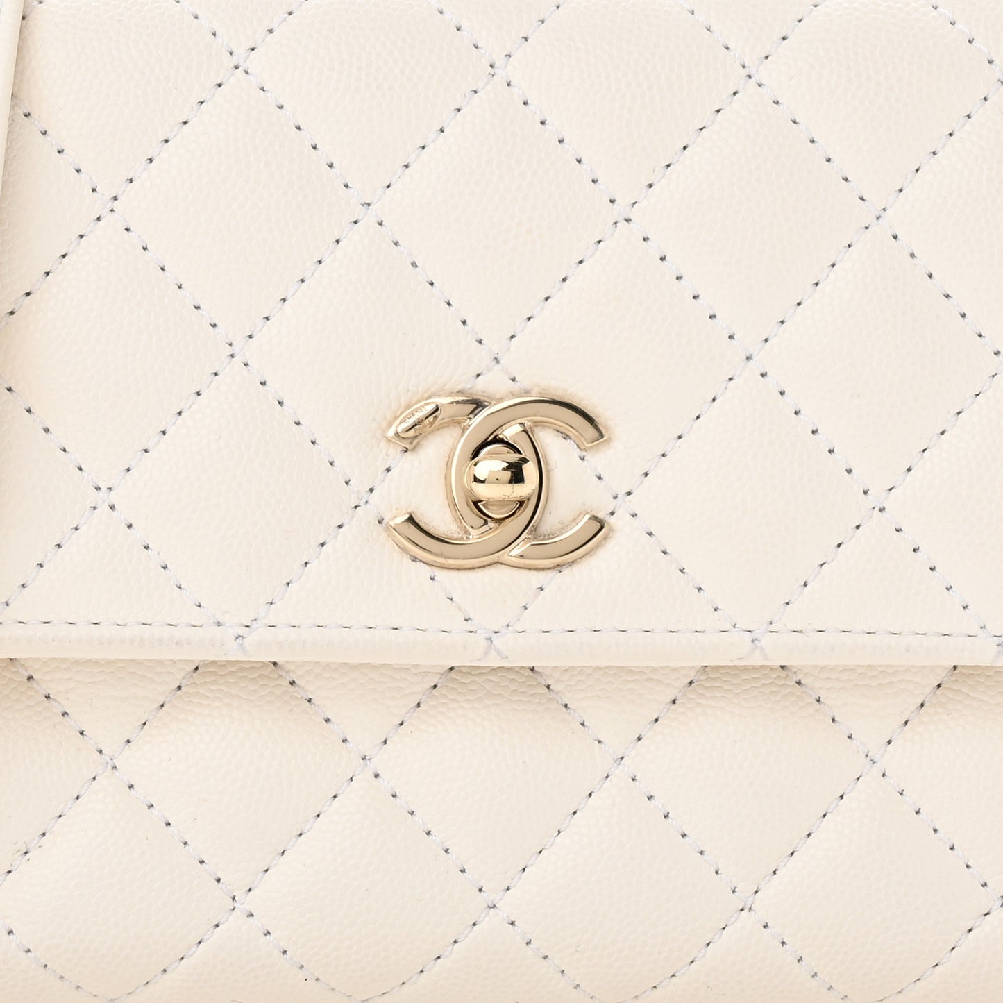 Caviar Quilted Mini Coco Handle Flap White