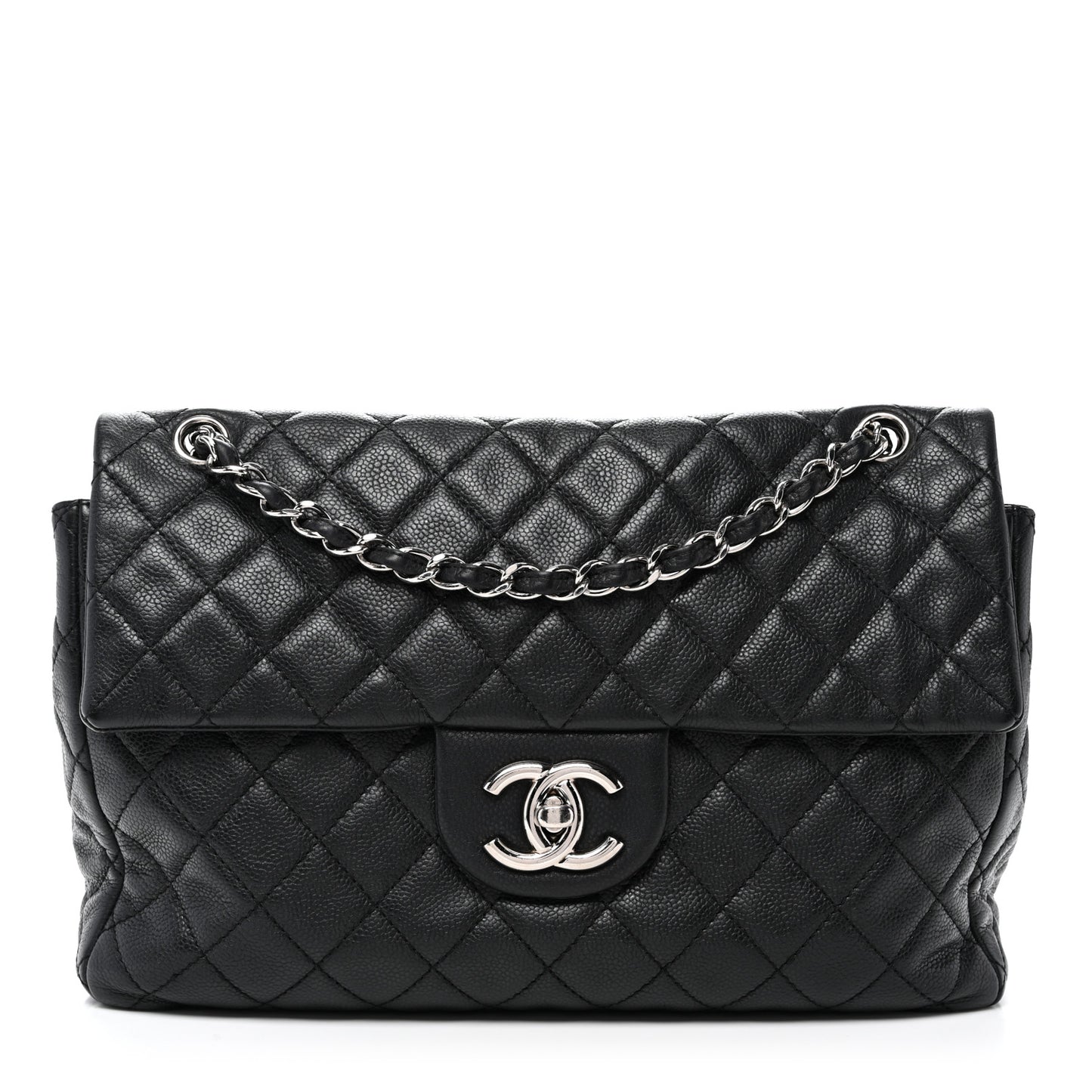 Washed Caviar Quilted Maxi Single Flap Black