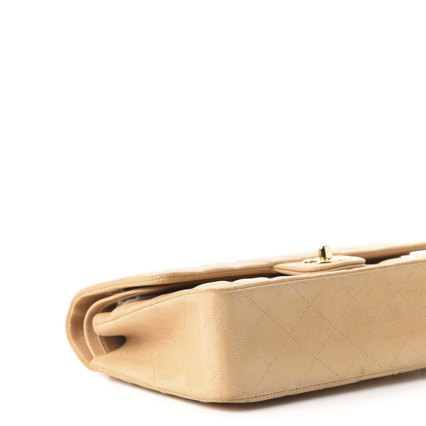 Lambskin Quilted Medium Double Flap Beige