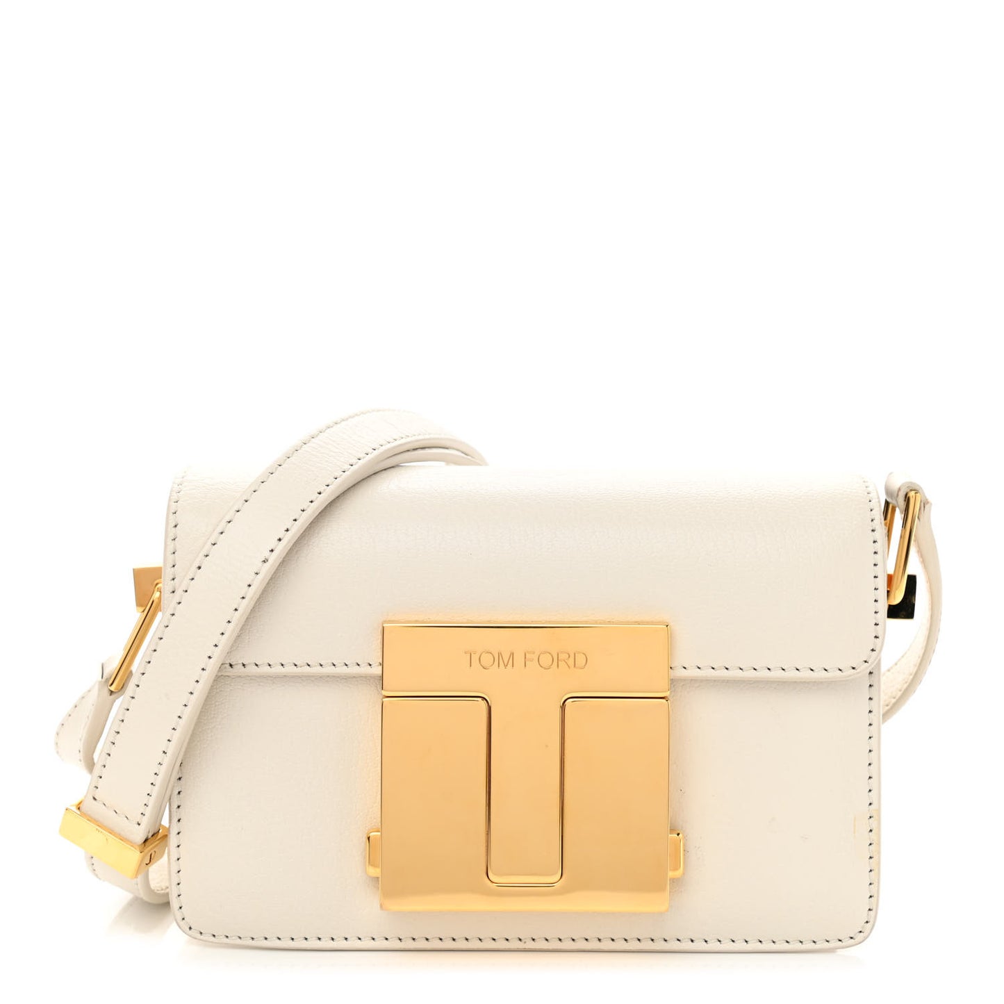 Shiny Goatskin Mini T Clasp Shoulder Bag White