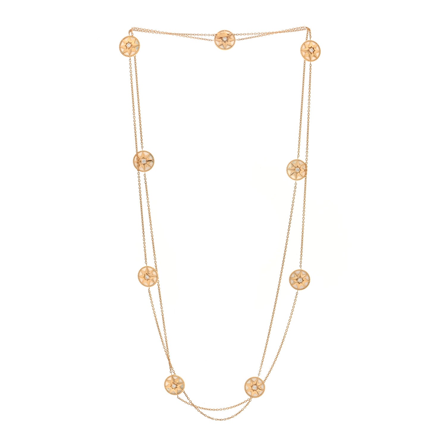 Christian Dior 18K Yellow Gold Diamond Mother of Pearl Rose Des Vents 9-Station Long Necklace 2 of 5