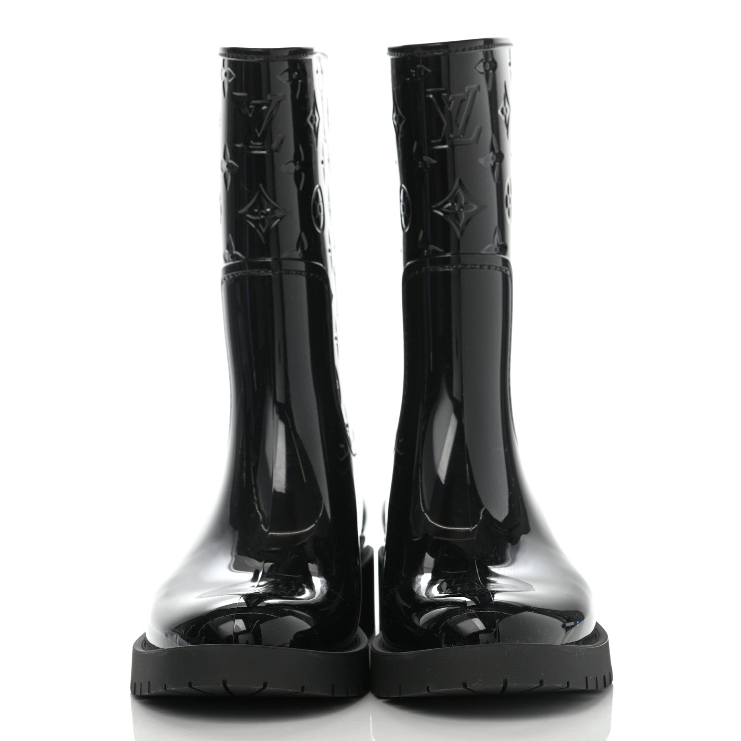 Louis Vuitton Rubber Embossed Monogram Drops Flat Half Boots 39 Black 2 of 7