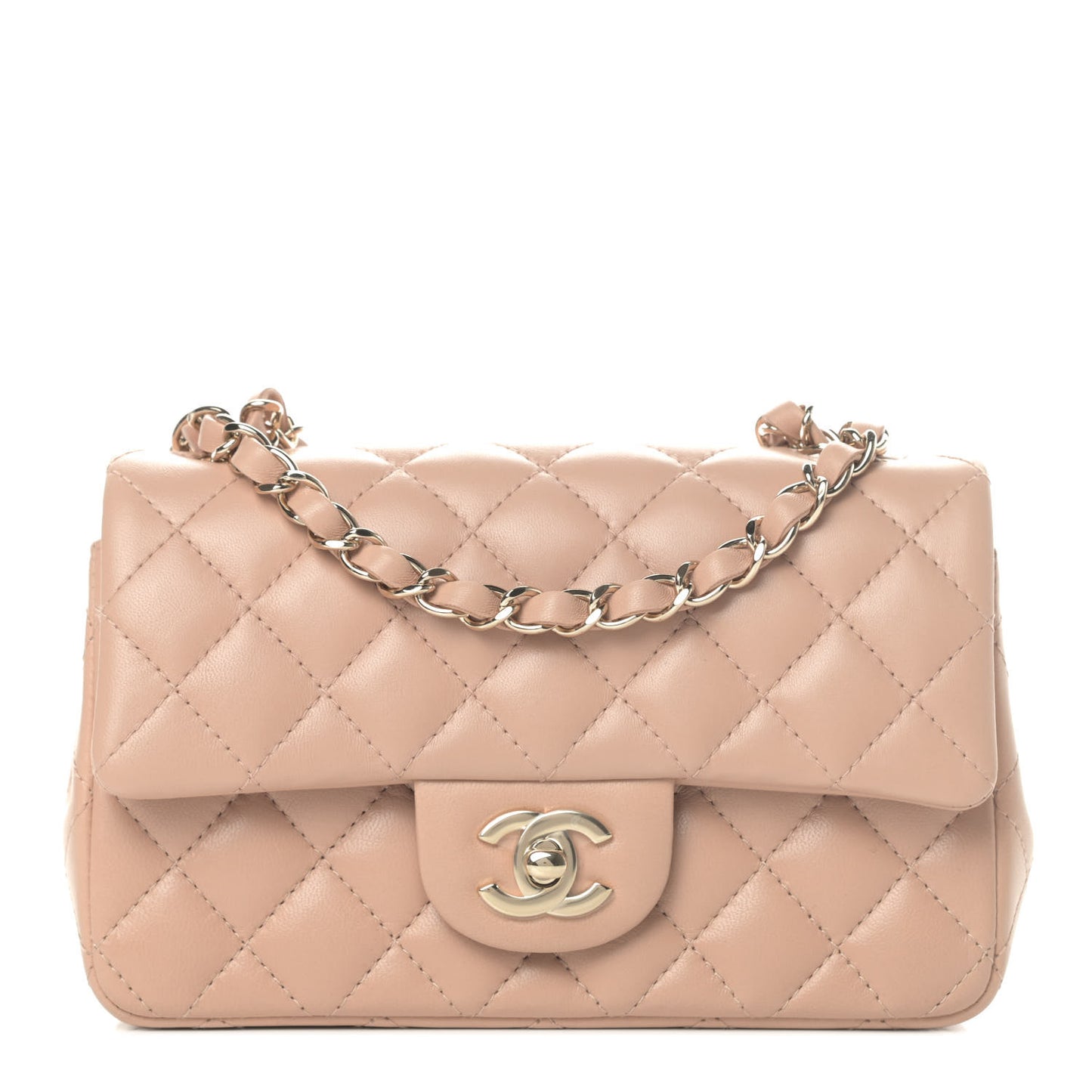 Lambskin Quilted Mini Rectangular Flap Beige