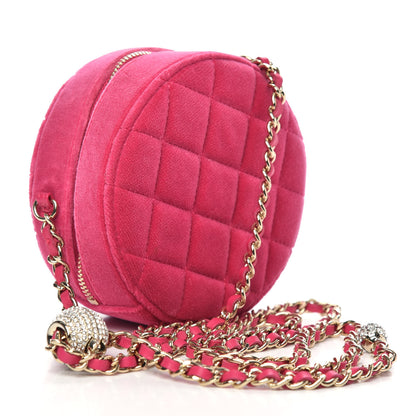 Chanel Velvet Round Quilted Pearl Crush Clutch With Chain Pink 3 of 10