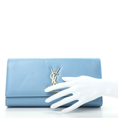 Saint Laurent Smooth Calfskin Classic Monogram Cassandre Clutch Blue Glacier 2 of 8