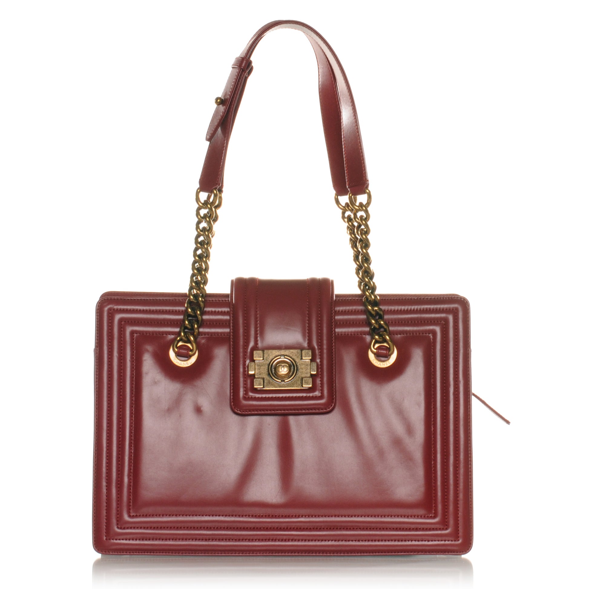 Chanel Glazed Calfskin Boy Tote Red 1 of 7